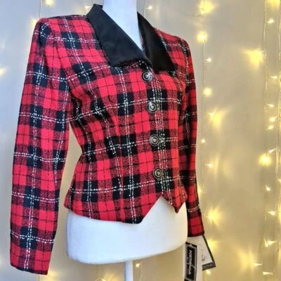 NWT 1990s Vintage Positive Attitude Clueless Plaid Blazer Office Siren 4P - Image 1 of 4