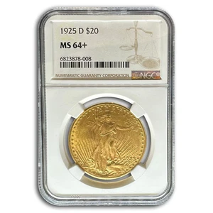 1925-D $20 St Gaudens Gold Double Eagle MS-64+ NGC - Picture 1 of 3