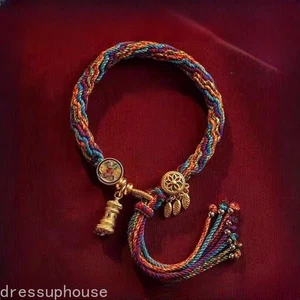1Pc Exquisitely Tibetan Style Handmade Knit Colorful Rope Thangka Bracelet - Picture 1 of 7