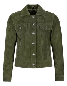 Women's Trucker Jacket Classic Western Shirt Style Suede Fashion Leather Jacket - Picture 1 of 20