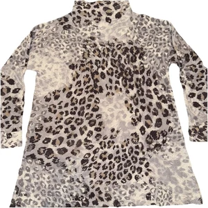Kinross Cashmere Sweater Mock Neck XS Gray Leopard NWOT 3/4 Sleeve - Picture 1 of 9