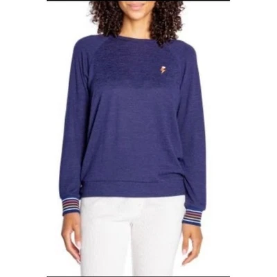 Moletom feminino PJ Salvage azul listrado rito manga longa tamanho médio - Imagem 1 de 4