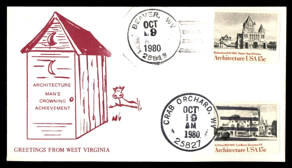 Mayfairstamps US 1980 US Buildings Combo Outhouse First Day Cover aau_39093 - Image 1 of 2