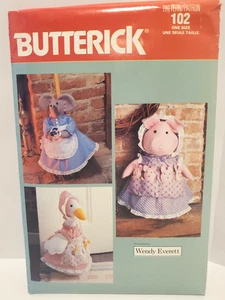 Butterick 1989 Craft Pattern 102 Pig / Goose Doorstop w Mouse Broom Cover Uncut - Picture 1 of 7