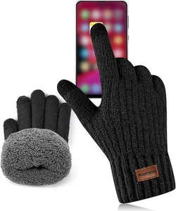 FORVEVO Thermal Gloves Men Women Warm Knit Touchscreen Winter Fleece Lined UK - Picture 1 of 10