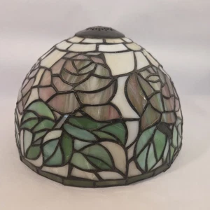 Pantalla de lámpara estilo Tiffany vintage vitral escoria flores rosas rosa verde 10" - Imagen 1 de 11