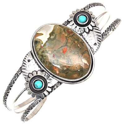 Pulseras brazalete de 7"" ajustables para joyería étnica de jaspe de la selva tropical Foto 1 de 4