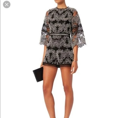 Alexis Veneda Lace Romper Womens XS Black Elegant Sheer Chic Cocktail 3/4 Sleeve - Image 1 of 4