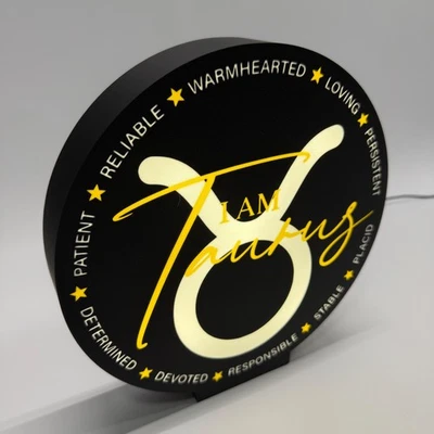 I am Taurus zodiac   LED  sign 9"wide  Wall shelf desk Decor gift  horoscope art - Image 1 of 4