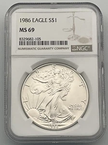 1986 American Silver Eagle NGC Brown Label MS-69 - Picture 1 of 5