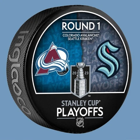 2023 STANLEY CUP PLAYOFFS PUCK NHL SEATTLE KRAKEN VS COLORADO AVALANCHE ROUND 1 Cover