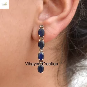 Sapphire Gemstone Earrings Diamond Jewelry 925 Silver Rose Gold Plated Earrings - Picture 1 of 4