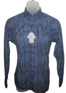 Camisa Visconti Negra Manga Larga Pequeña Azul Estampado Abstracto Geométrico Nueva Con Etiquetas - Imagen 1 de 6