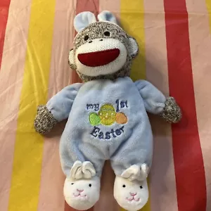 Baby Starters Plush "my first Easter" Blue Sock Monkey Rattle Toy 2016 EUC - Picture 1 of 7