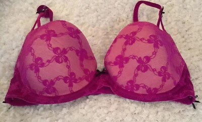 Betsey Johnson Intimates 34D Fuchsia Pink Lace Bra W Underwire - Image 1 of 4