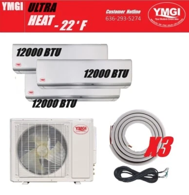 YMGI 36000 Btu 3 Zone Ductless Mini Split Heat pump heating at -22 HT56 - Image 1 of 4