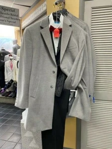 48R Herren grau Mischung Kerbe Revers Top Mantel 3/4 Länge Abschlussball Freimaurer Hochzeit Anzug - Bild 1 von 4