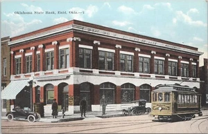 Enid OK Oklahoma State Bank Trolley out front - Picture 1 of 2