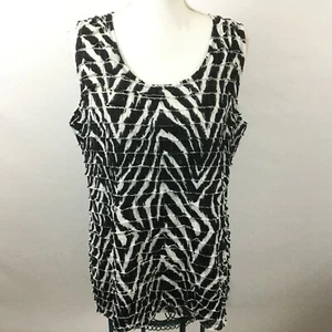 Chicos Stretch Knit Shirt Size 2 Large Ruffle Tiered Chevron Pattern Sleeveless - Picture 1 of 8