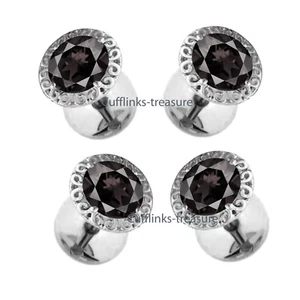 Natural Smoky Quartz Gemstones 925 Sterling  Silver Men's Tuxedo Buttons set #20 - Picture 1 of 6