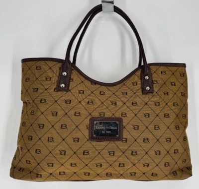 New BOOTS `N BAGS Brown Logo Canvas with Leather Trim Large Tote Handbag Purse - Image 1 of 4