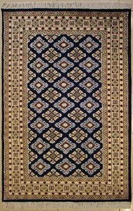 Rugstc 4x6 Bokhara Jaldar Blue Area Rug, Hand-Knotted,Geometric with Silk/Wool - Picture 1 of 5