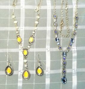 Avon Yellow Collar Necklace Earrings gift set SH and Necklace Light Blue OS