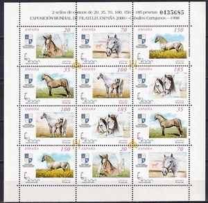 España 1998 Edifil 3609/13A o Hoja Miniatura 62 Caballos Fauna MNH - Imagen 1 de 1