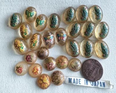 Lote de 27 mariposas florales cabinas de vidrio con calcomanías envejecidas vintage Japón Foto 1 de 3