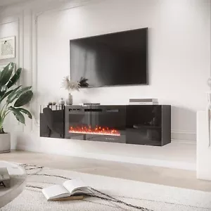 70'' Floating TV Stand with 36'' Electric Fireplace, Entertainment Center - Picture 1 of 12