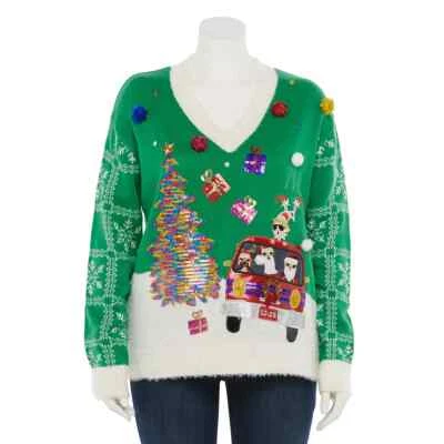 NWT Womens RUNAWAY SANTA Ugly Christmas Sweater Plus Size 1X MSRP: $54 - Image 1 of 2