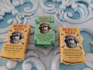 Burt’s Bees .8 oz Rosemary Mint Shampoo Bars & 2 Peppermint Shower Soap .8 Oz - Picture 1 of 2