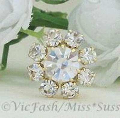 Flower-shaped 18mm gold-tone Metal & rhinestone Buttons with shank - set of 5 - Image 1 of 4