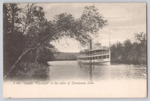 Rotograph UB Postcard Steamer Cleveland In Outlet Chautauqua Lake New York - Picture 1 of 7