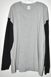 Long Sleeve Tee Soft Knit Color Block Gray & Black Cotton Blend Men's Size 3XL - Picture 1 of 3
