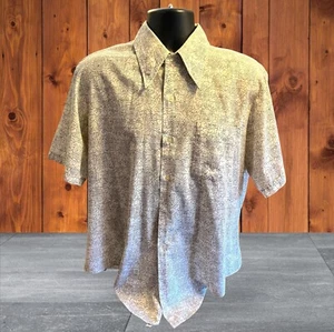 Vintage 1970s Men’s Button Down Shirt Funky Owls Brown Disco Big Collar - Picture 1 of 8