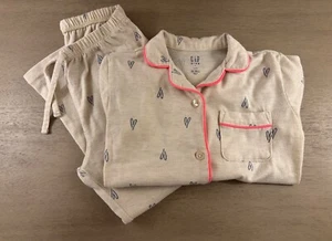 Toddler Girls GAP Kids Cream Pajamas with Neon Pink Trim & Navy Hearts Size 4 - Picture 1 of 4