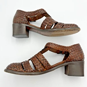 Sandalias con correa al tobillo de cuero tejido marrón Cole Haan hechas a mano en Italia talla 7,5 AA - Imagen 1 de 9