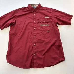 Columbia PHG Shirt Men’s L Burgundy Camo Button Up Short Sleeve Hunting Realtree - Picture 1 of 8
