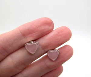 925 Sterling Silver Rose Quartz Heart Stud Earrings - Picture 1 of 3