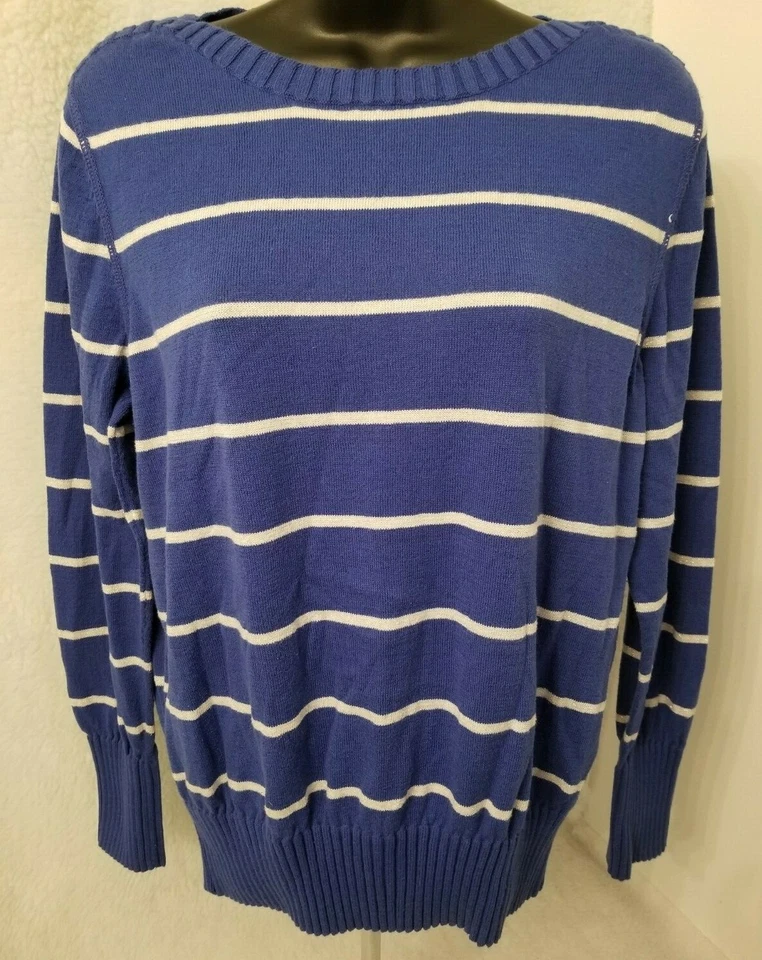 Sonoma Womens Sweater Shirt Top Blouse Size XL X Large Blue Gray Silver Striped - Image 1 of 4