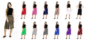 Damen Frauen 3/4 kurze einfache Palazzo Hose Baggy weites Bein Schlaghose 8-26 - Bild 1 von 25