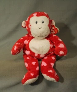 Ty Pluffies Harts Pink & Red Valentine Monkey with tags 11 1/2" - Picture 1 of 3
