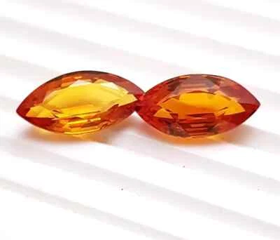 Zafiro naranja 2 piezas piedras preciosas sueltas naturales brasileñas de 16 quilates con forma de marquesa Foto 1 de 4