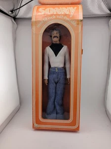 Vintage 1976 Mego Sonny & Cher Sonny Bono Doll Complete Boxed Popped Tape - Picture 1 of 9