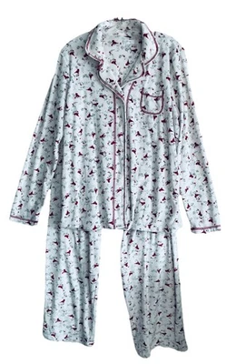 Secret Treasures Pajama Set Lg 12/14 Cardinals Birds Velour Stretch Button up - Image 1 of 4
