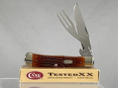 1999 CASE XX USA 6254HB SS Brown Bone Hobo Trapper Knife & Fork IN OMP - Image 1 of 4