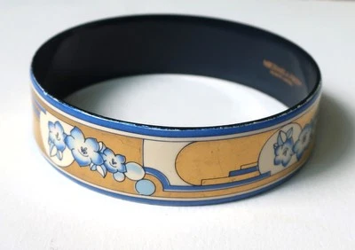 LARGE Vintage MICHAELA FREY Bangle Bracelet Enamel Austria Deco Floral SIGNED - Image 1 of 4