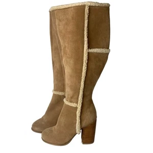 Torrid Size 6W Genuine Suede Fur Trim Heel Knee High Boots Camel Warm Winter - Picture 1 of 12