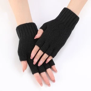 Soft Plush Half Finger Gloves Mink Fleece Wrist Mittens  Autumn Winter - Picture 1 of 19